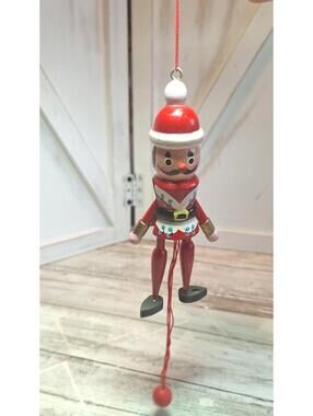 Vintage Wooden Pull String Moving Puppet Soldier Christmas Ornament